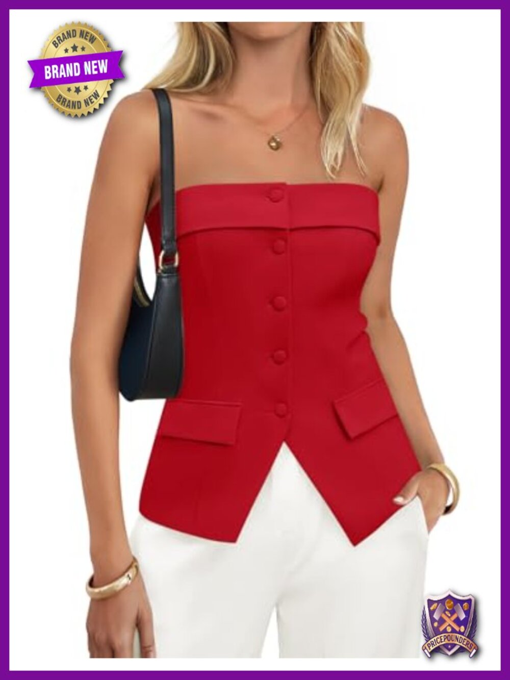 Sleeveless Strapless Button Up Slim Fit Vest Blazer Business Casual Women